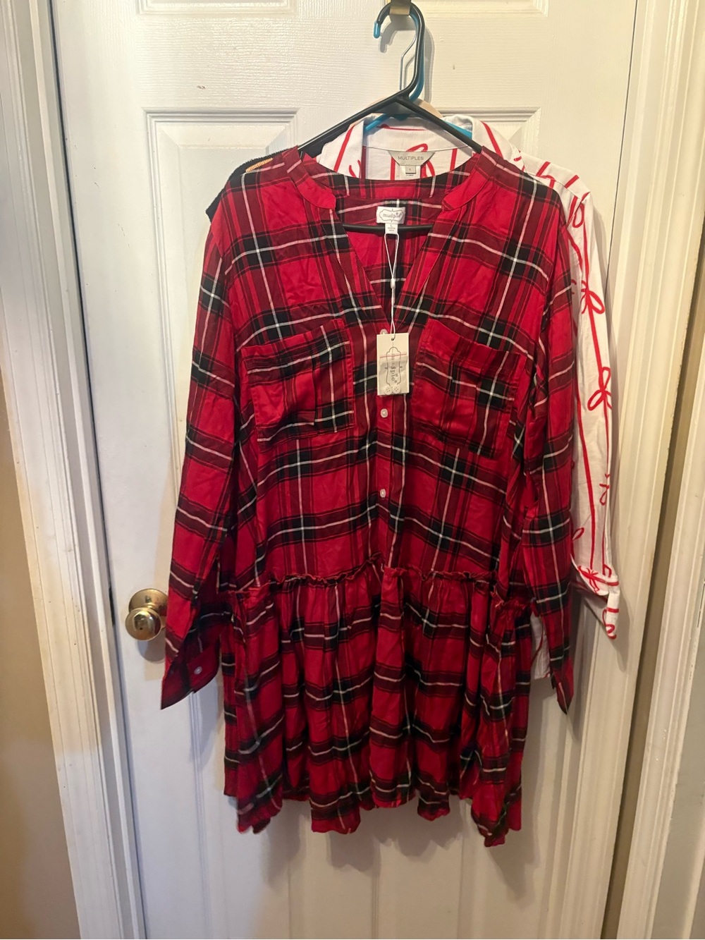 Mud Pie Red and Black Plaid Button-Front dress